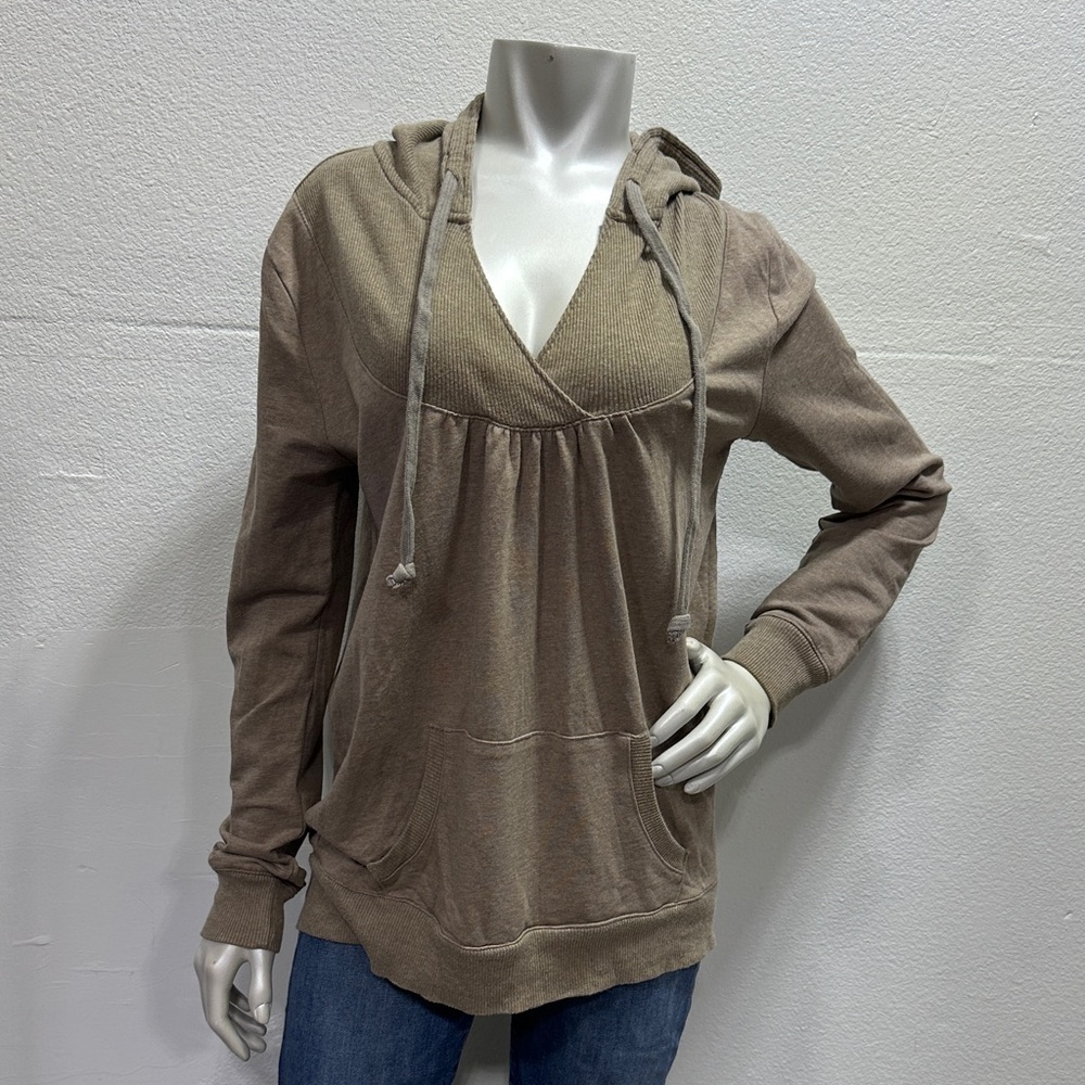 Y2K Old Navy Taupe Hooded V-Neck Pullover Sweatshirt